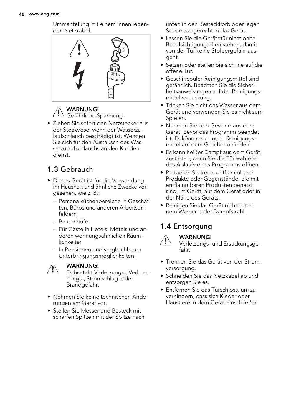 3 gebrauch, 4 entsorgung | AEG F35000VI1P User Manual | Page 48 / 64