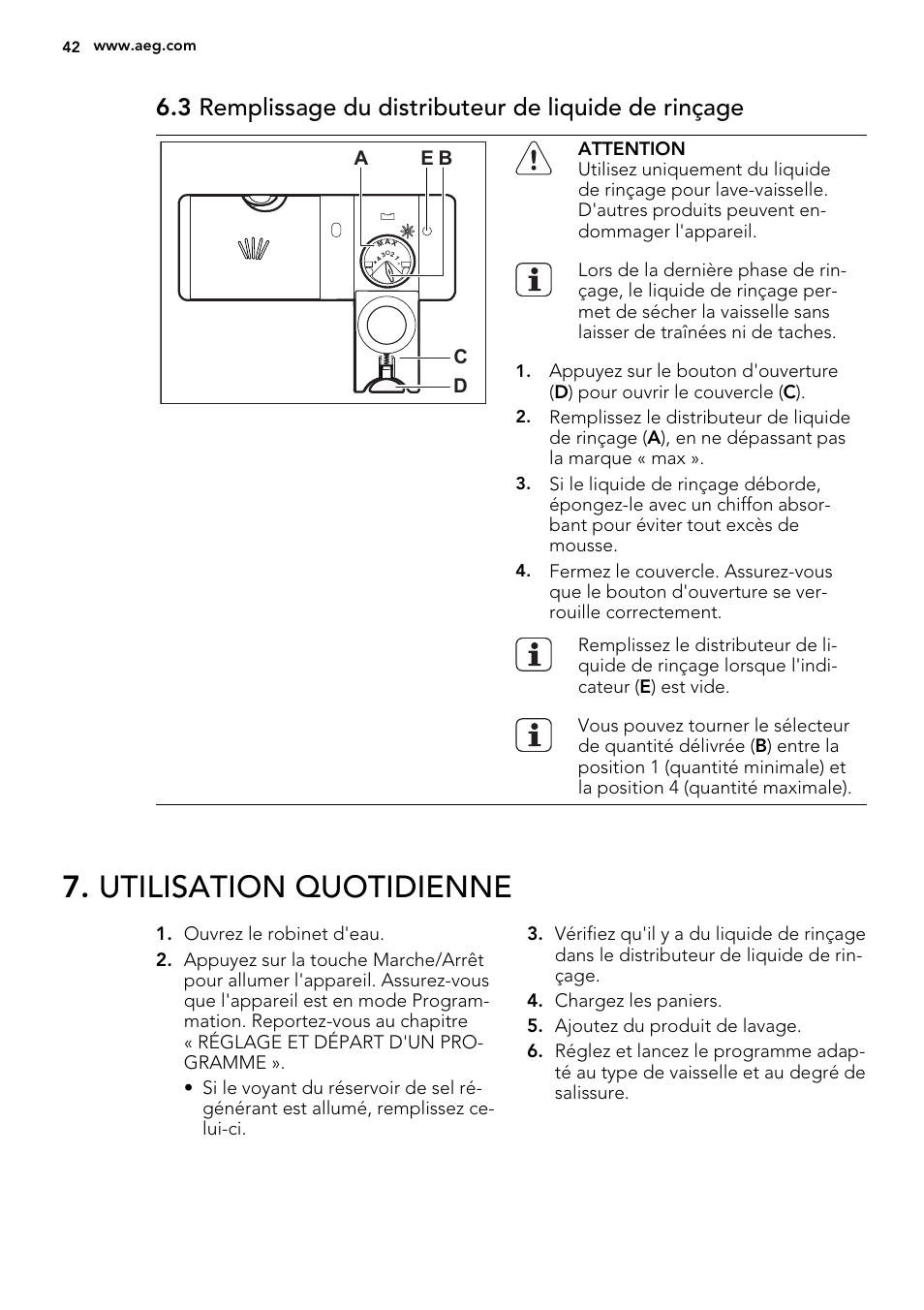 Utilisation quotidienne | AEG F35400VI0 User Manual | Page 42 / 68