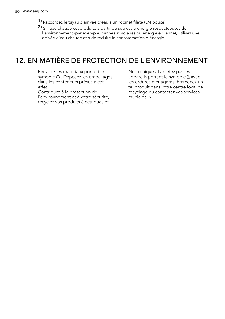 En matière de protection de l'environnement | AEG F35400VI0 User Manual | Page 50 / 68