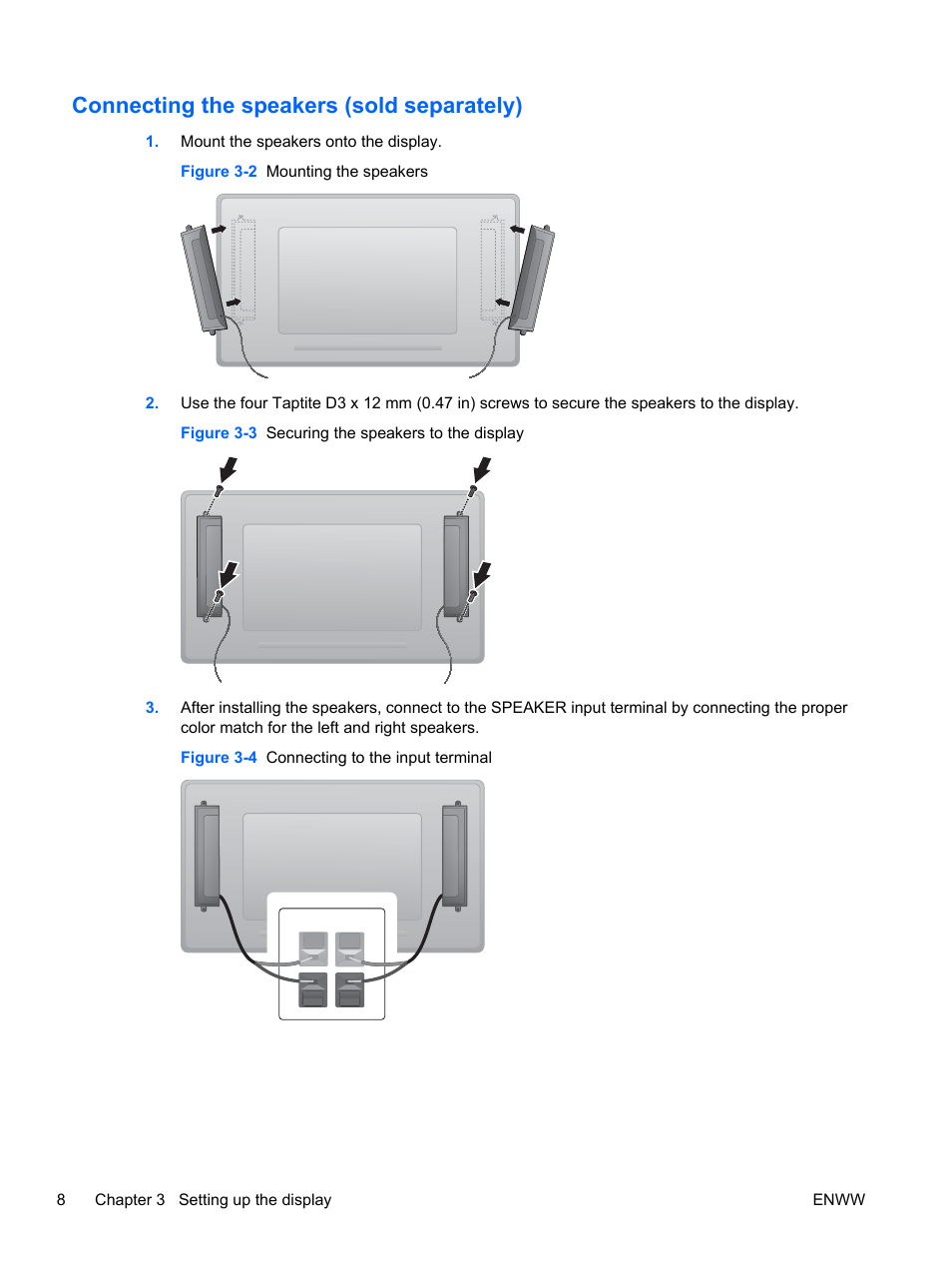 Connecting the speakers (sold separately) | HP LD4730 47-inch Micro-Bezel Video Wall Display User Manual | Page 16 / 72