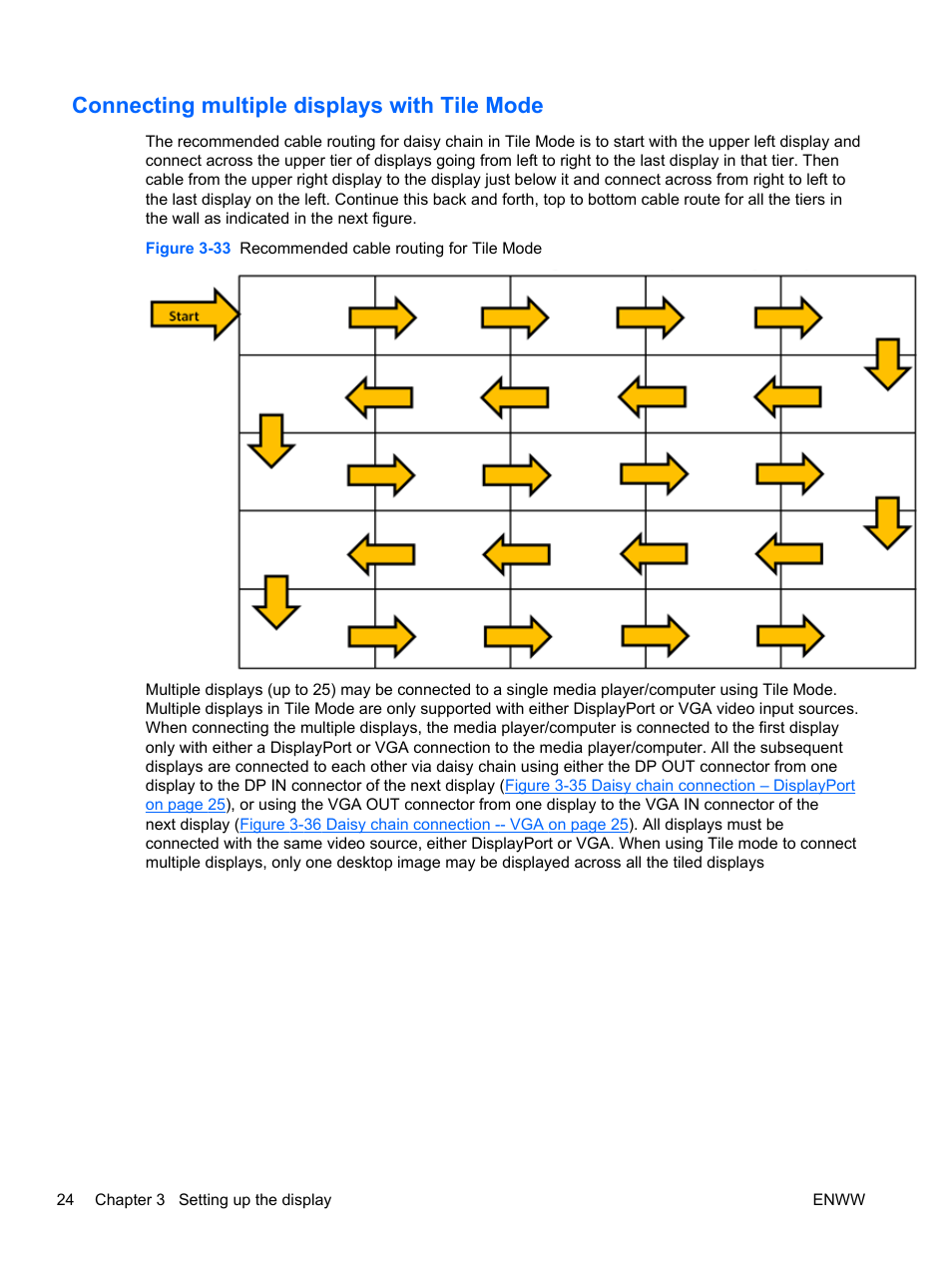 Connecting multiple displays with tile mode | HP LD4730 47-inch Micro-Bezel Video Wall Display User Manual | Page 32 / 72