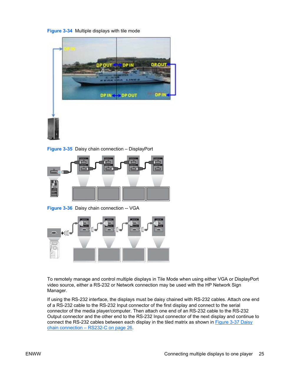 Figure 3-35 daisy chain connection – displayport | HP LD4730 47-inch Micro-Bezel Video Wall Display User Manual | Page 33 / 72