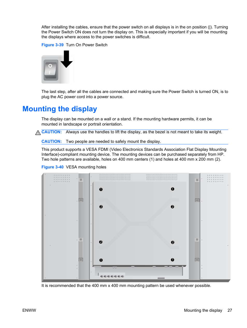 Mounting the display | HP LD4730 47-inch Micro-Bezel Video Wall Display User Manual | Page 35 / 72