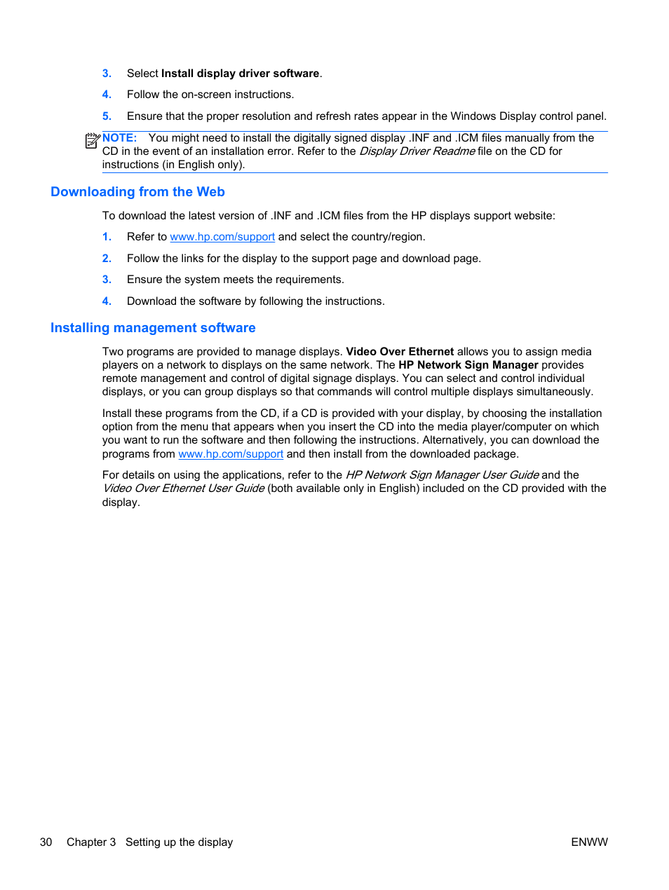 Downloading from the web, Installing management software | HP LD4730 47-inch Micro-Bezel Video Wall Display User Manual | Page 38 / 72