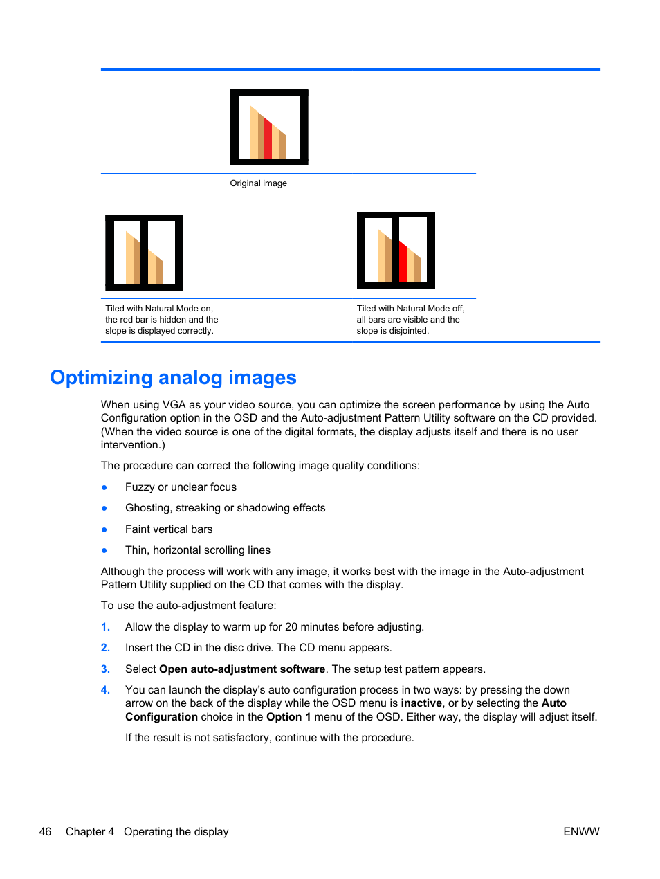 Optimizing analog images | HP LD4730 47-inch Micro-Bezel Video Wall Display User Manual | Page 54 / 72