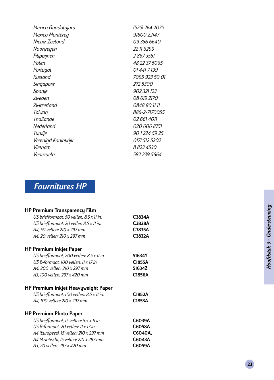 Hp toebehoren, Fournitures hp | HP Imprimante HP Deskjet 1120cxi User Manual | Page 106 / 112