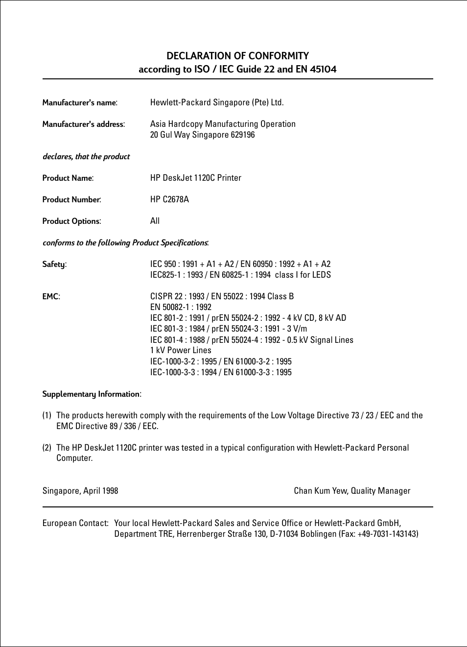 HP Imprimante HP Deskjet 1120cxi User Manual | Page 111 / 112