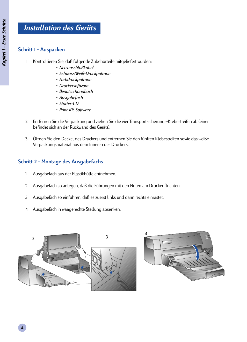 Installation des geräts | HP Imprimante HP Deskjet 1120cxi User Manual | Page 33 / 112