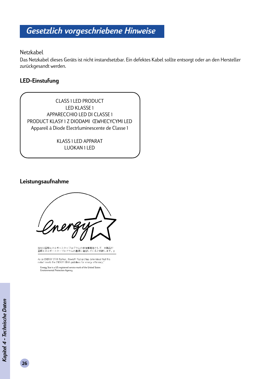 Gesetzlich vorgeschriebene hinweise | HP Imprimante HP Deskjet 1120cxi User Manual | Page 55 / 112