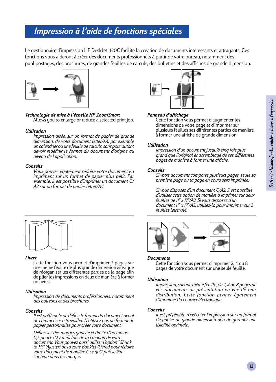 Impression à l’aide de fonctions spéciales | HP Imprimante HP Deskjet 1120cxi User Manual | Page 69 / 112