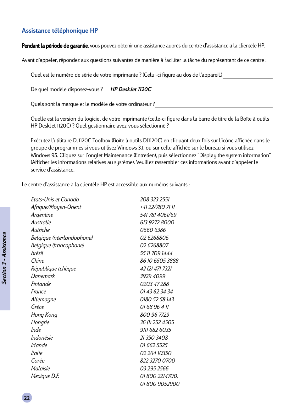 HP Imprimante HP Deskjet 1120cxi User Manual | Page 78 / 112