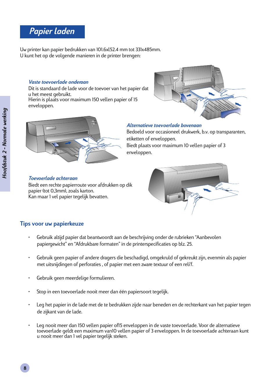 Hoofdstuk, Papier laden, Normale werking | HP Imprimante HP Deskjet 1120cxi User Manual | Page 91 / 112