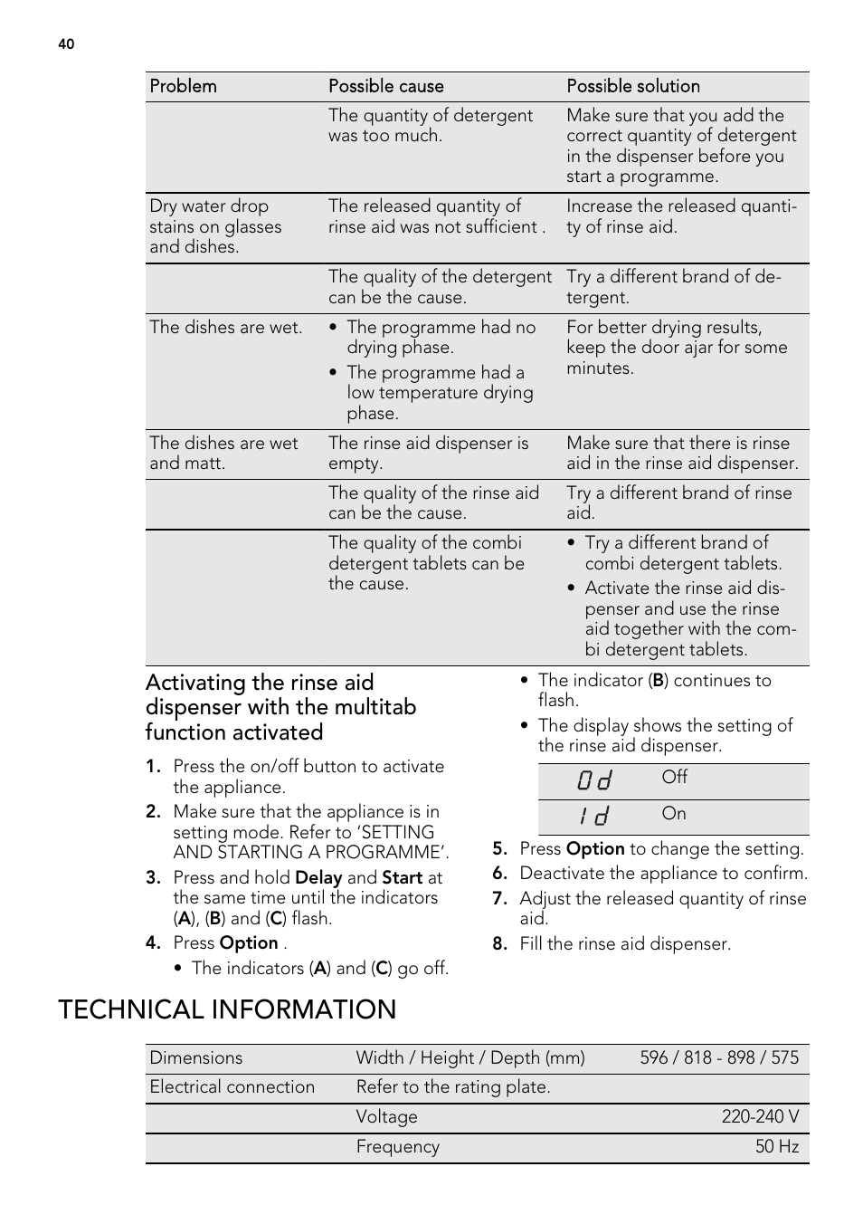 Technical information | AEG FAV50KIM0P User Manual | Page 40 / 88