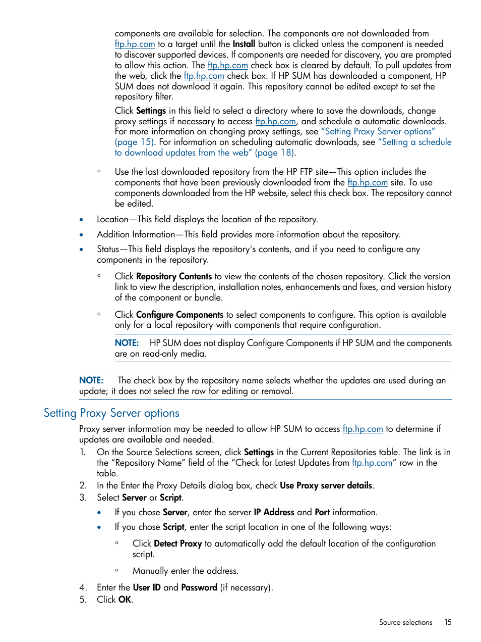 Setting proxy server options | HP Smart Update Manager (User Guide) User Manual | Page 15 / 79