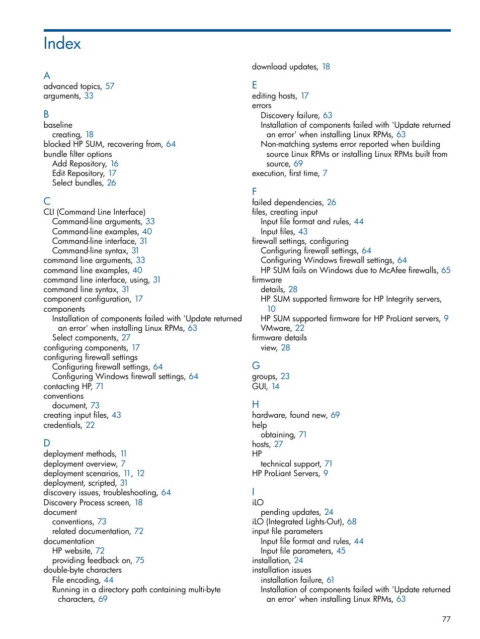 Index | HP Smart Update Manager (User Guide) User Manual | Page 77 / 79