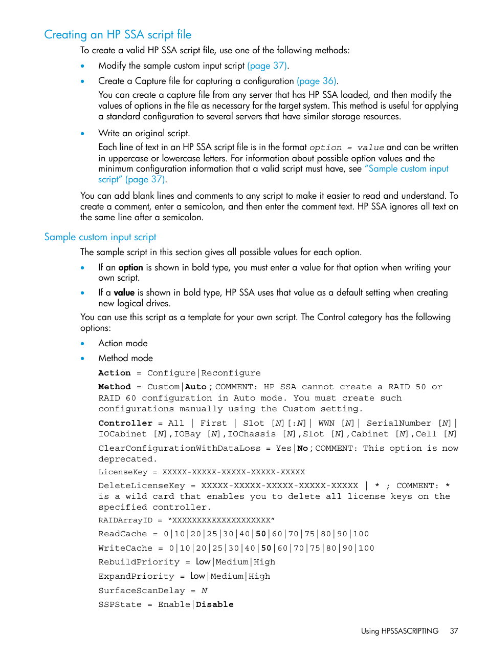 Creating an hp ssa script file, Sample custom input script, Creating an hp | HP Scripting Toolkit for Linux 9.50 User Manual | Page 37 / 68