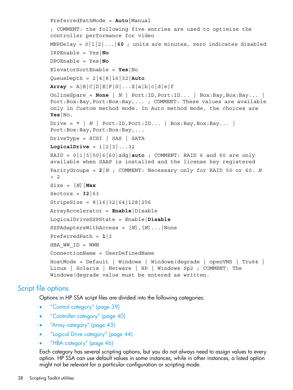 Script file options | HP Scripting Toolkit for Linux 9.50 User Manual | Page 38 / 68