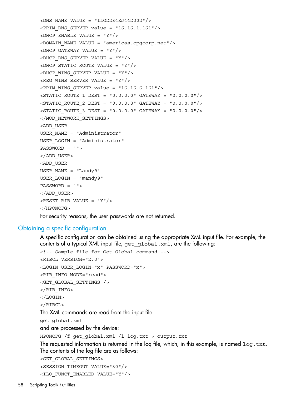 Obtaining a specific configuration | HP Scripting Toolkit for Linux 9.50 User Manual | Page 58 / 68