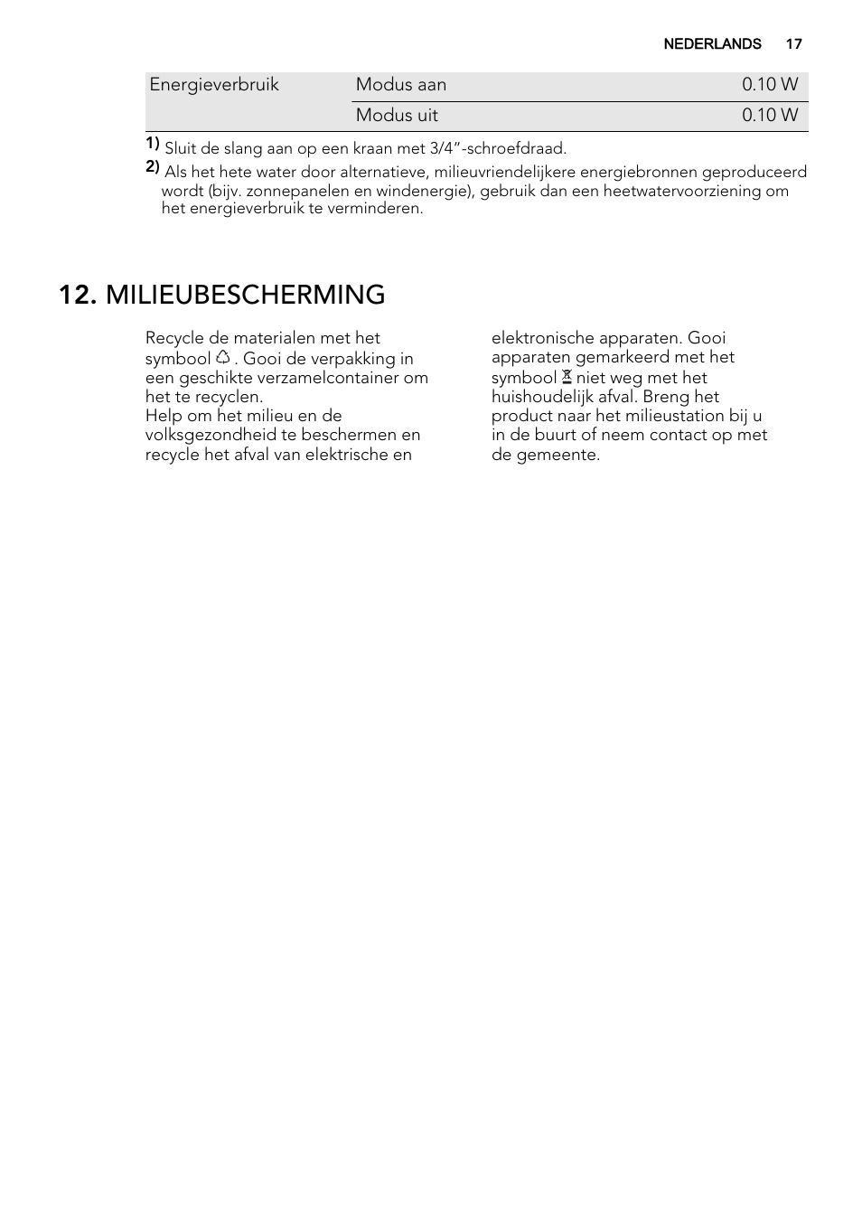 Milieubescherming | AEG F67032IM0P User Manual | Page 17 / 68