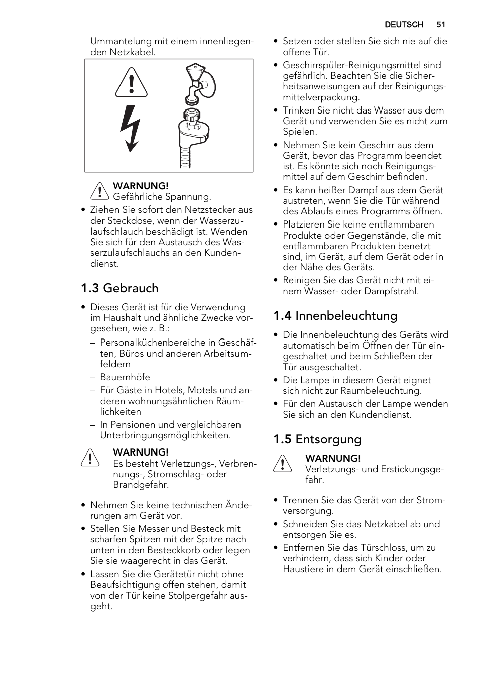 3 gebrauch, 4 innenbeleuchtung, 5 entsorgung | AEG F67032IM0P User Manual | Page 51 / 68