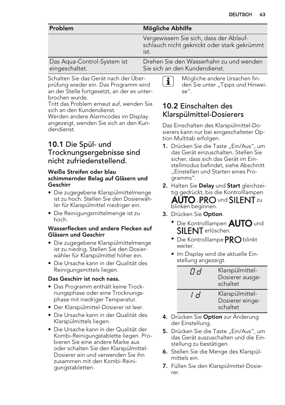 2 einschalten des klarspülmittel-dosierers | AEG F67032IM0P User Manual | Page 63 / 68