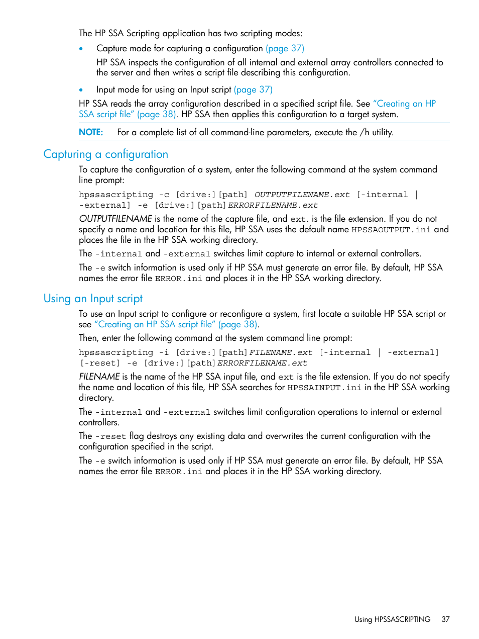 Capturing a configuration, Using an input script, Capturing a configuration using an input script | HP Scripting Toolkit for Linux 9.60 User Manual | Page 37 / 69