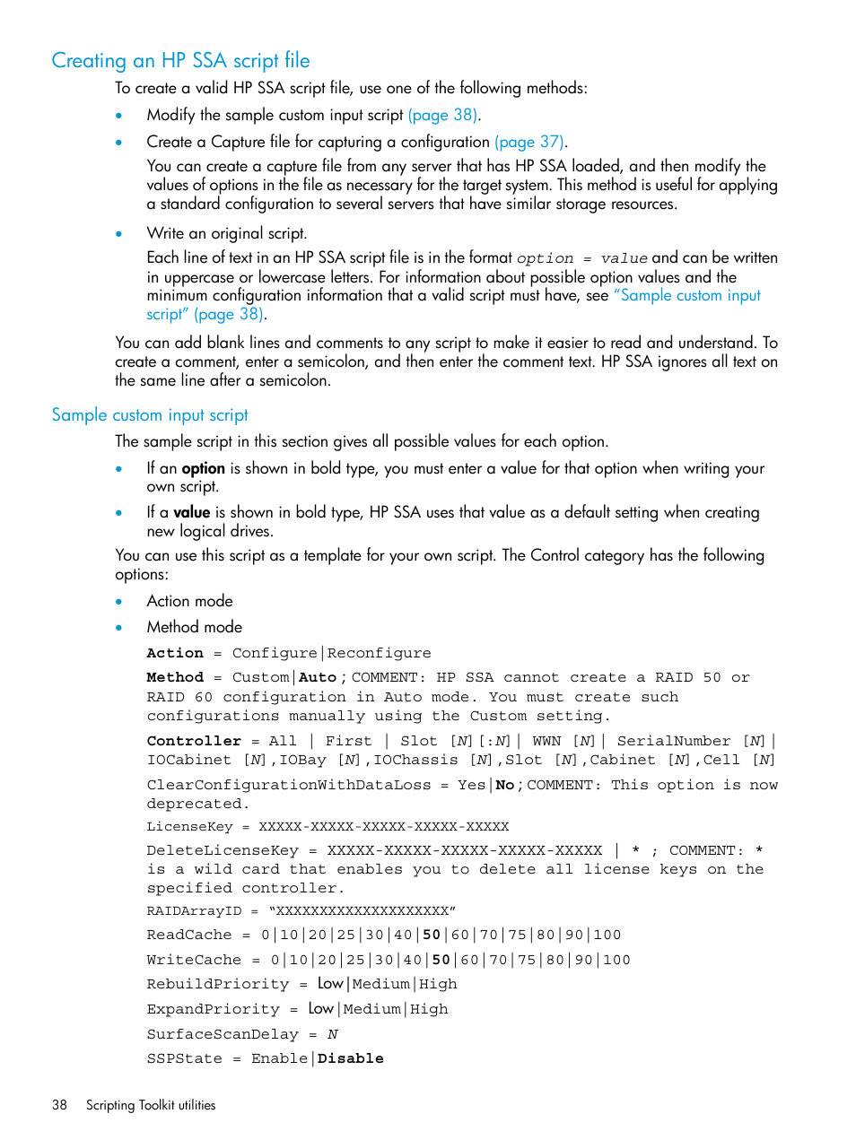 Creating an hp ssa script file, Sample custom input script, Creating an hp | HP Scripting Toolkit for Linux 9.60 User Manual | Page 38 / 69