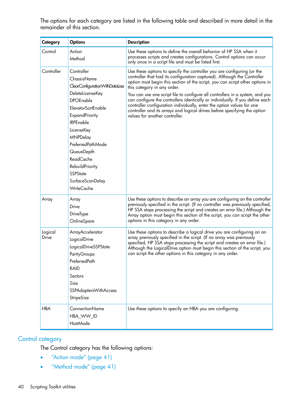 Control category | HP Scripting Toolkit for Linux 9.60 User Manual | Page 40 / 69