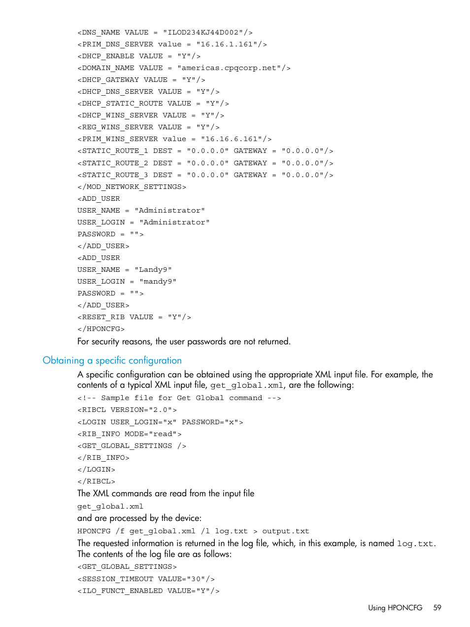Obtaining a specific configuration | HP Scripting Toolkit for Linux 9.60 User Manual | Page 59 / 69
