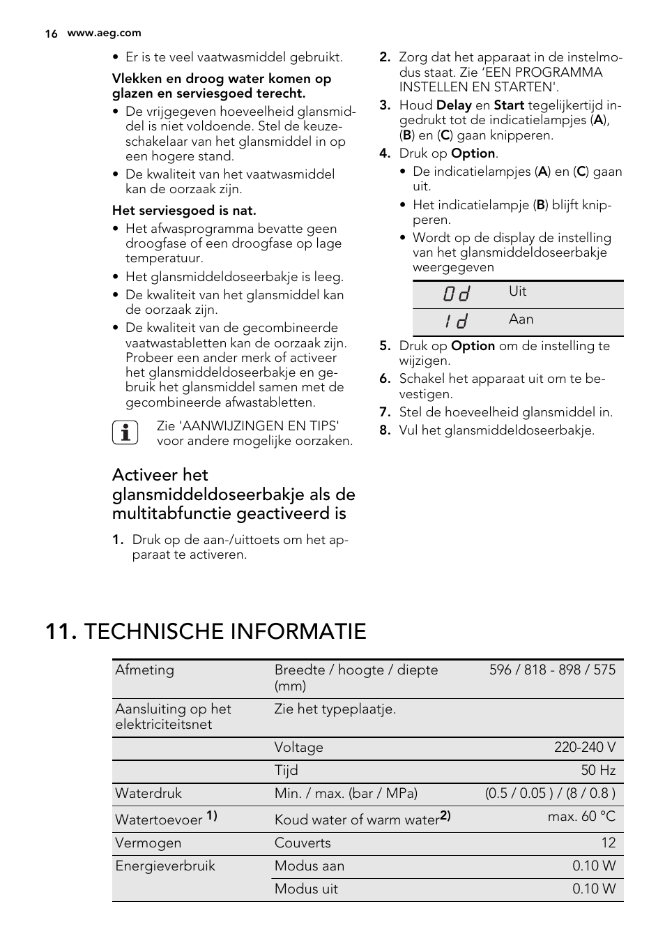 Technische informatie | AEG F65050IM0P User Manual | Page 16 / 68