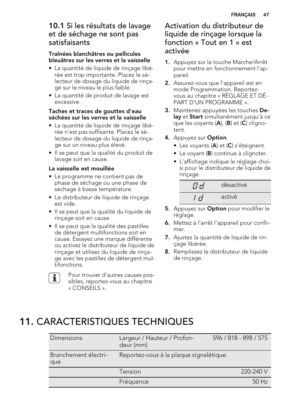 Caracteristiques techniques | AEG F65050IM0P User Manual | Page 47 / 68