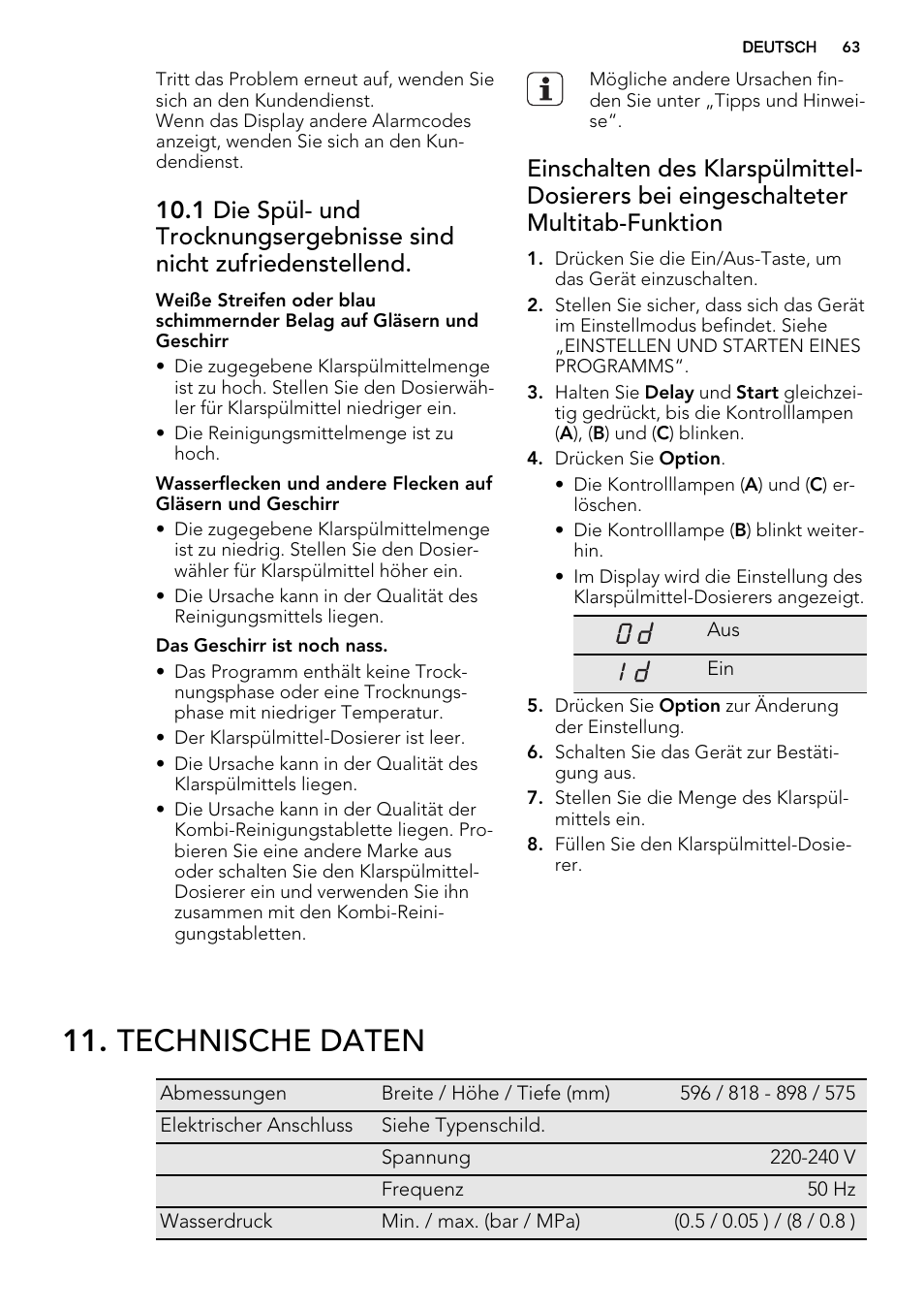 Technische daten | AEG F65050IM0P User Manual | Page 63 / 68