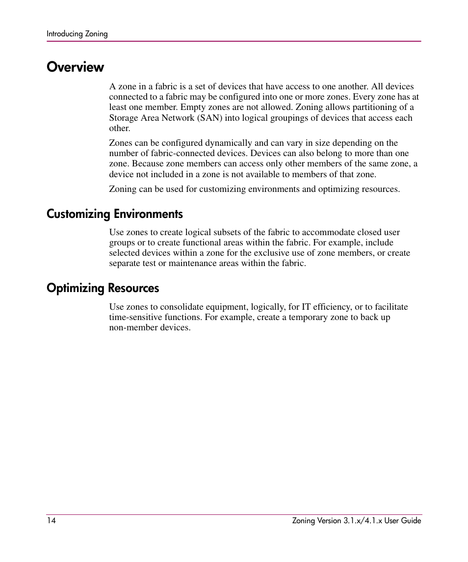 Overview, Customizing environments, Optimizing resources | Customizing environments optimizing resources | HP StorageWorks MSA 2.8 SAN Switch User Manual | Page 14 / 104
