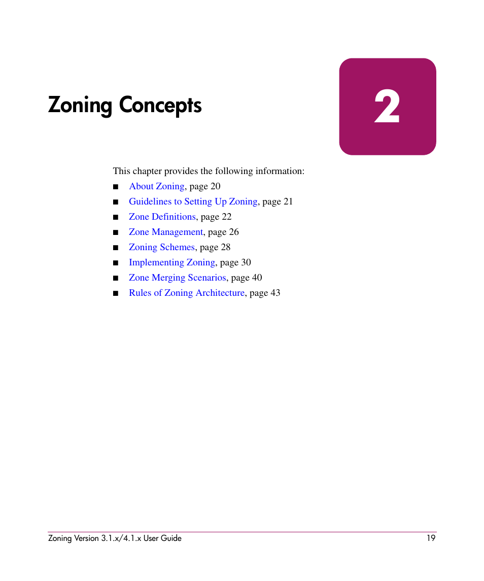 Zoning concepts, 2 zoning concepts | HP StorageWorks MSA 2.8 SAN Switch User Manual | Page 19 / 104