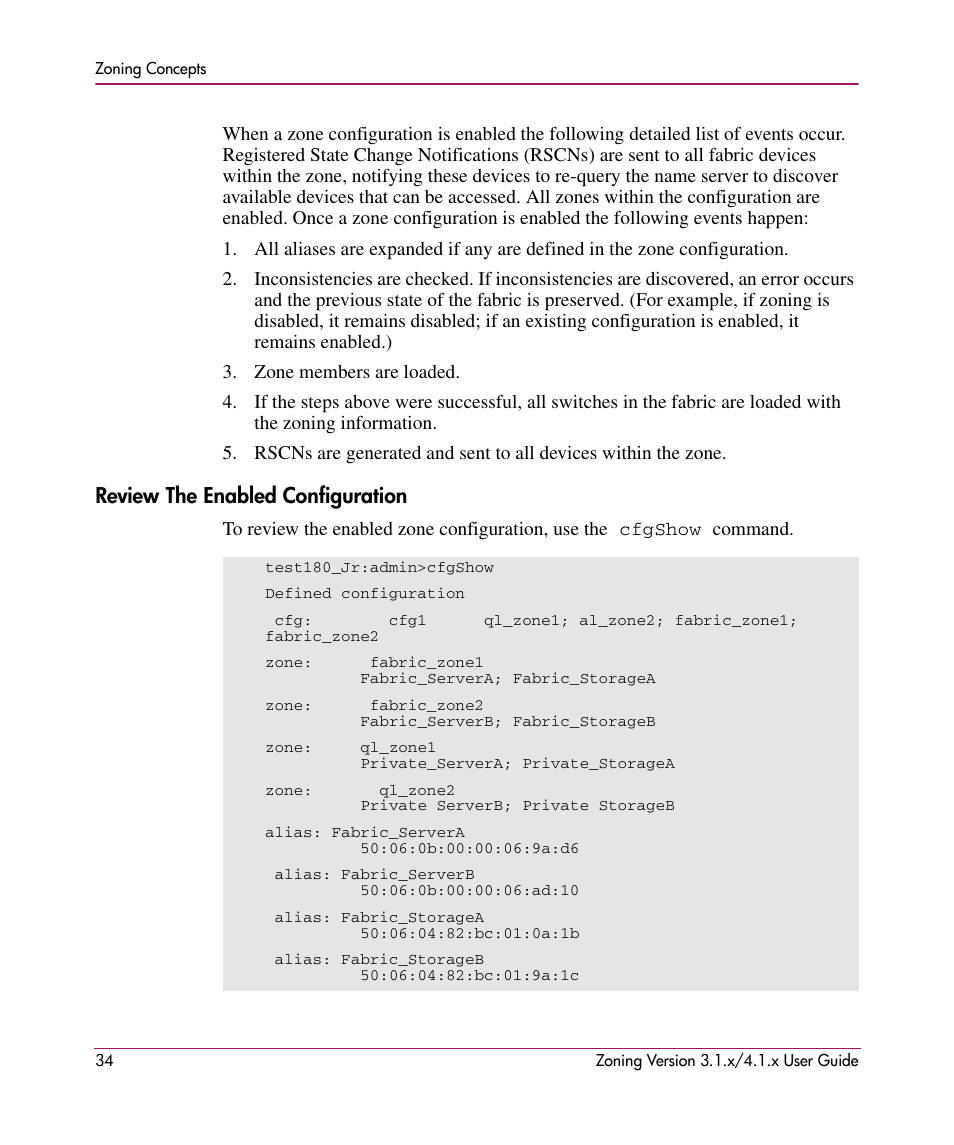 Review the enabled configuration | HP StorageWorks MSA 2.8 SAN Switch User Manual | Page 34 / 104