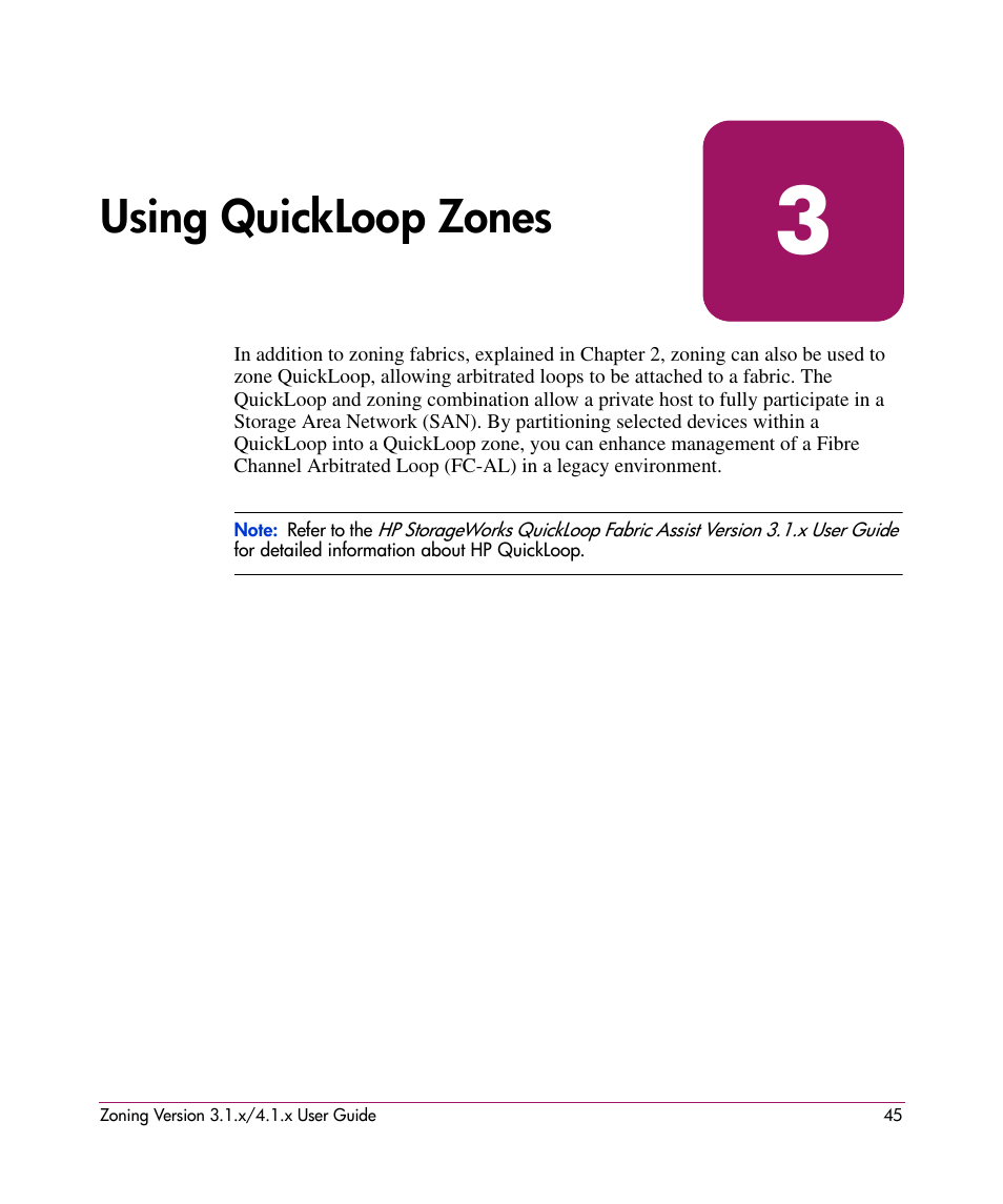 Using quickloop zones, 3 using quickloop zones | HP StorageWorks MSA 2.8 SAN Switch User Manual | Page 45 / 104
