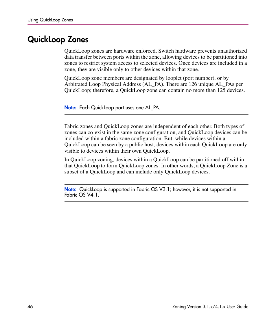 Quickloop zones | HP StorageWorks MSA 2.8 SAN Switch User Manual | Page 46 / 104