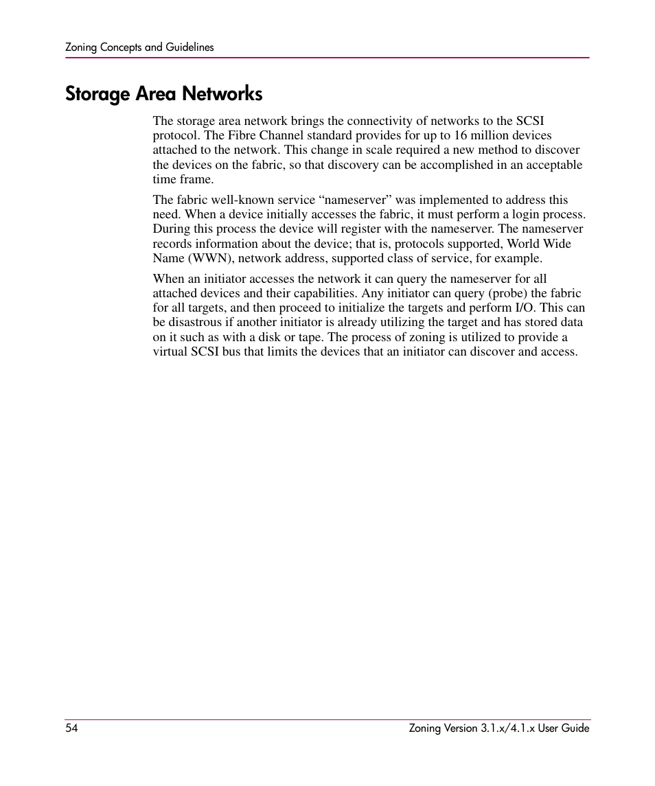 Storage area networks | HP StorageWorks MSA 2.8 SAN Switch User Manual | Page 54 / 104