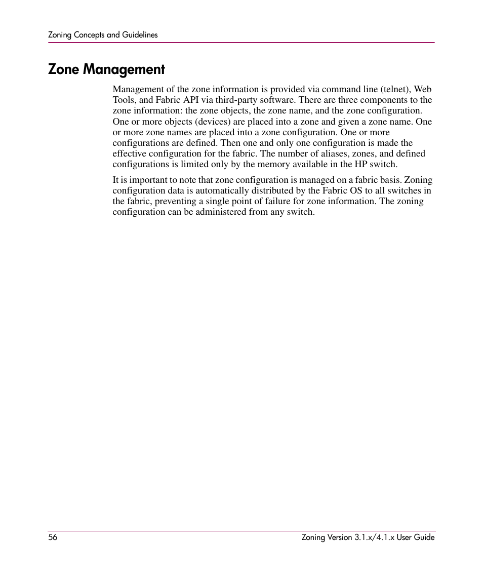 Zone management | HP StorageWorks MSA 2.8 SAN Switch User Manual | Page 56 / 104