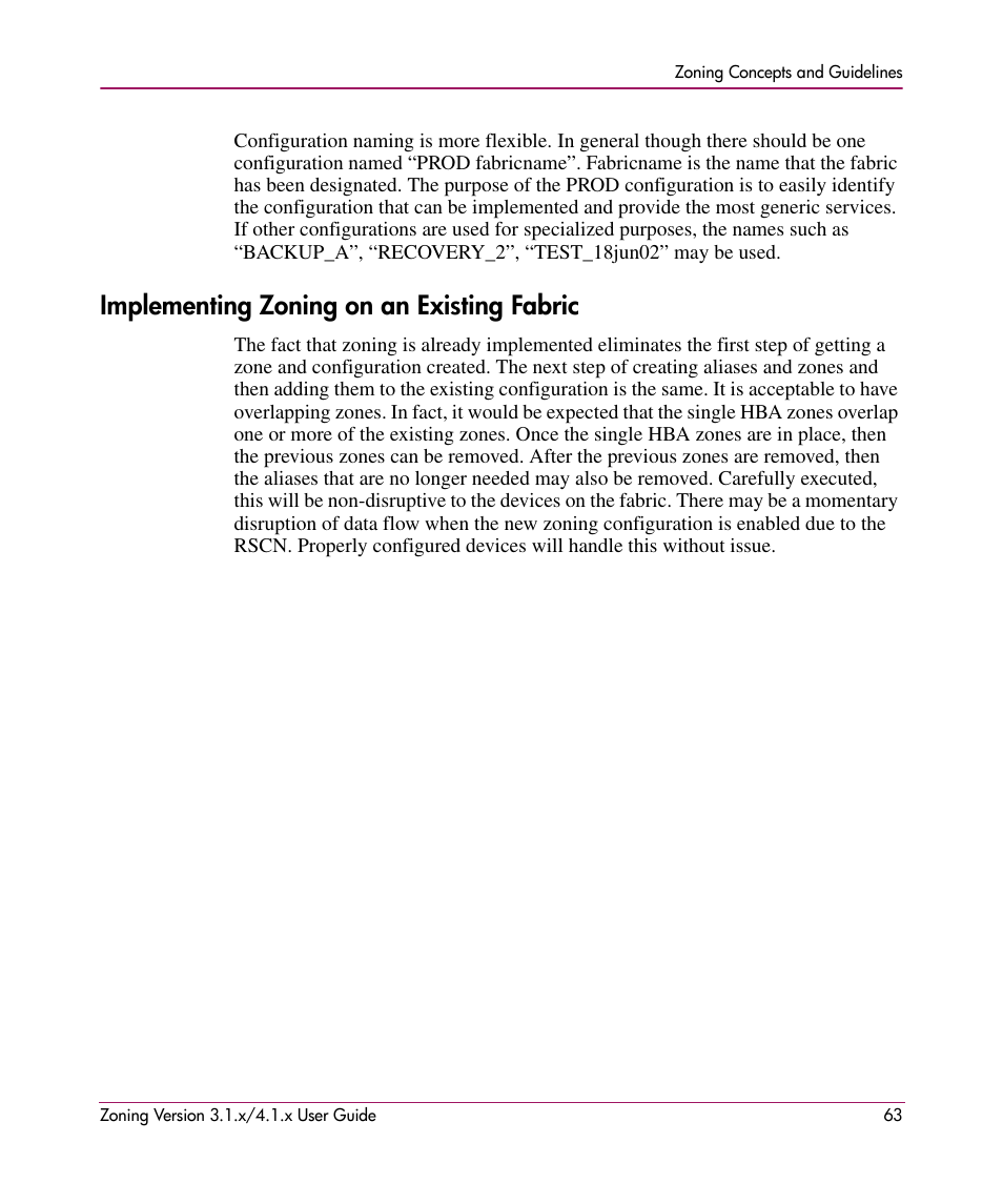 Implementing zoning on an existing fabric | HP StorageWorks MSA 2.8 SAN Switch User Manual | Page 63 / 104