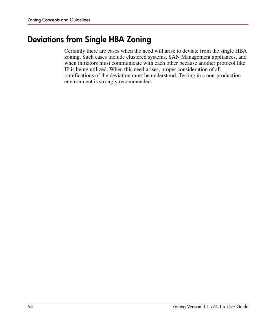 Deviations from single hba zoning | HP StorageWorks MSA 2.8 SAN Switch User Manual | Page 64 / 104