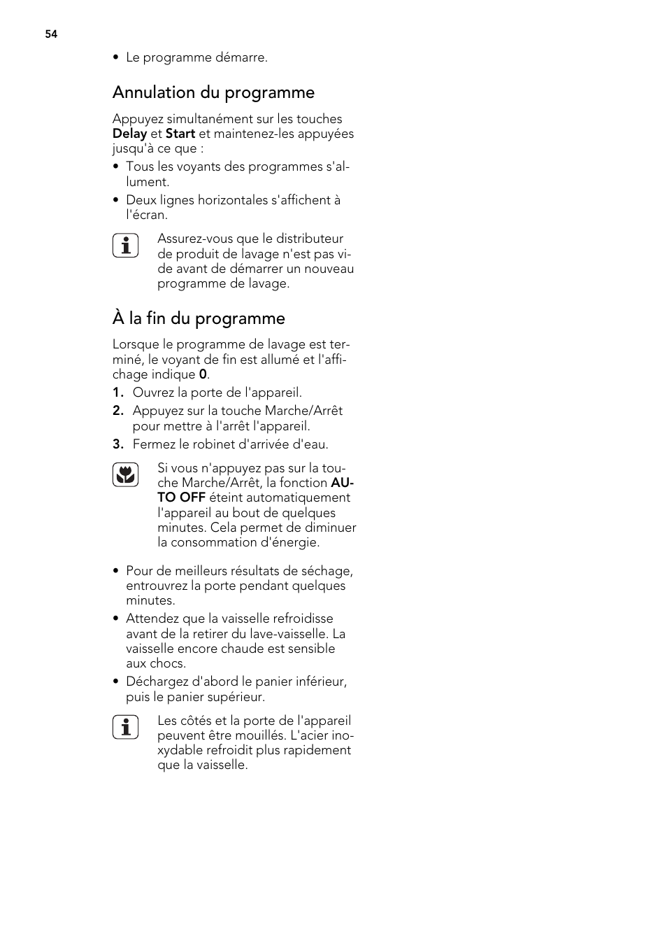 Annulation du programme, À la fin du programme | AEG F65022IM0P User Manual | Page 54 / 80