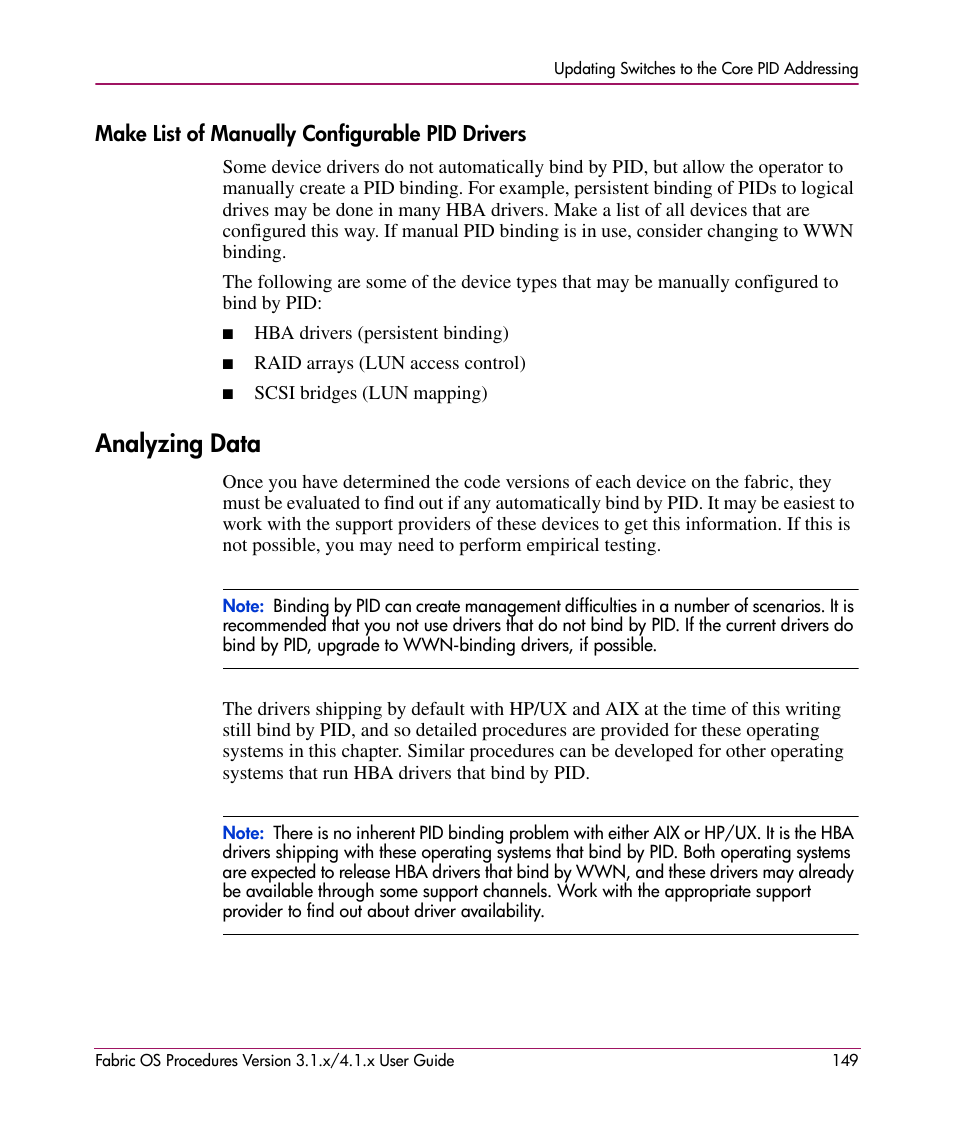 Make list of manually configurable pid drivers, Analyzing data | HP StorageWorks MSA 2.8 SAN Switch User Manual | Page 149 / 270