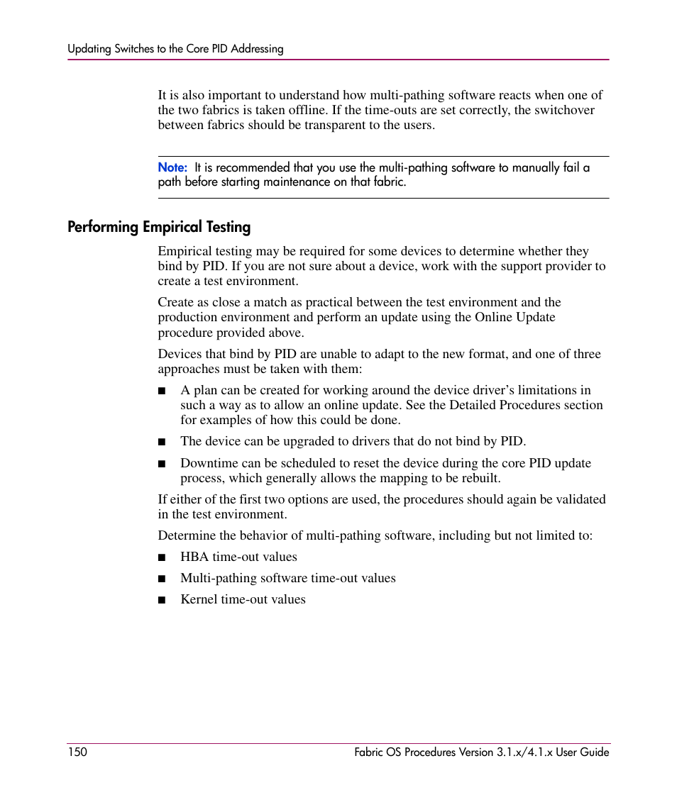 Performing empirical testing | HP StorageWorks MSA 2.8 SAN Switch User Manual | Page 150 / 270