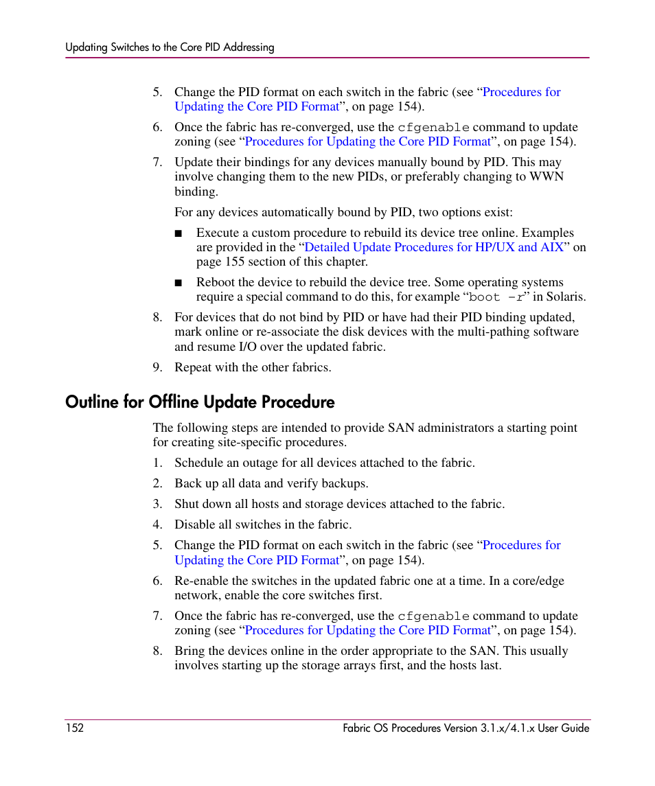 Outline for offline update procedure | HP StorageWorks MSA 2.8 SAN Switch User Manual | Page 152 / 270