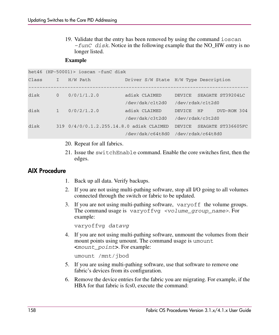 Aix procedure | HP StorageWorks MSA 2.8 SAN Switch User Manual | Page 158 / 270