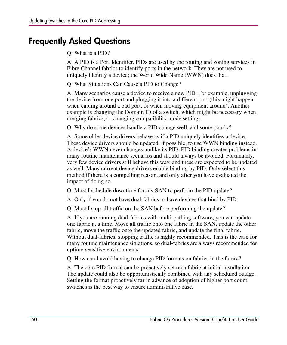 Frequently asked questions | HP StorageWorks MSA 2.8 SAN Switch User Manual | Page 160 / 270