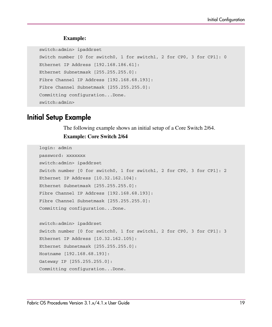 Initial setup example | HP StorageWorks MSA 2.8 SAN Switch User Manual | Page 19 / 270