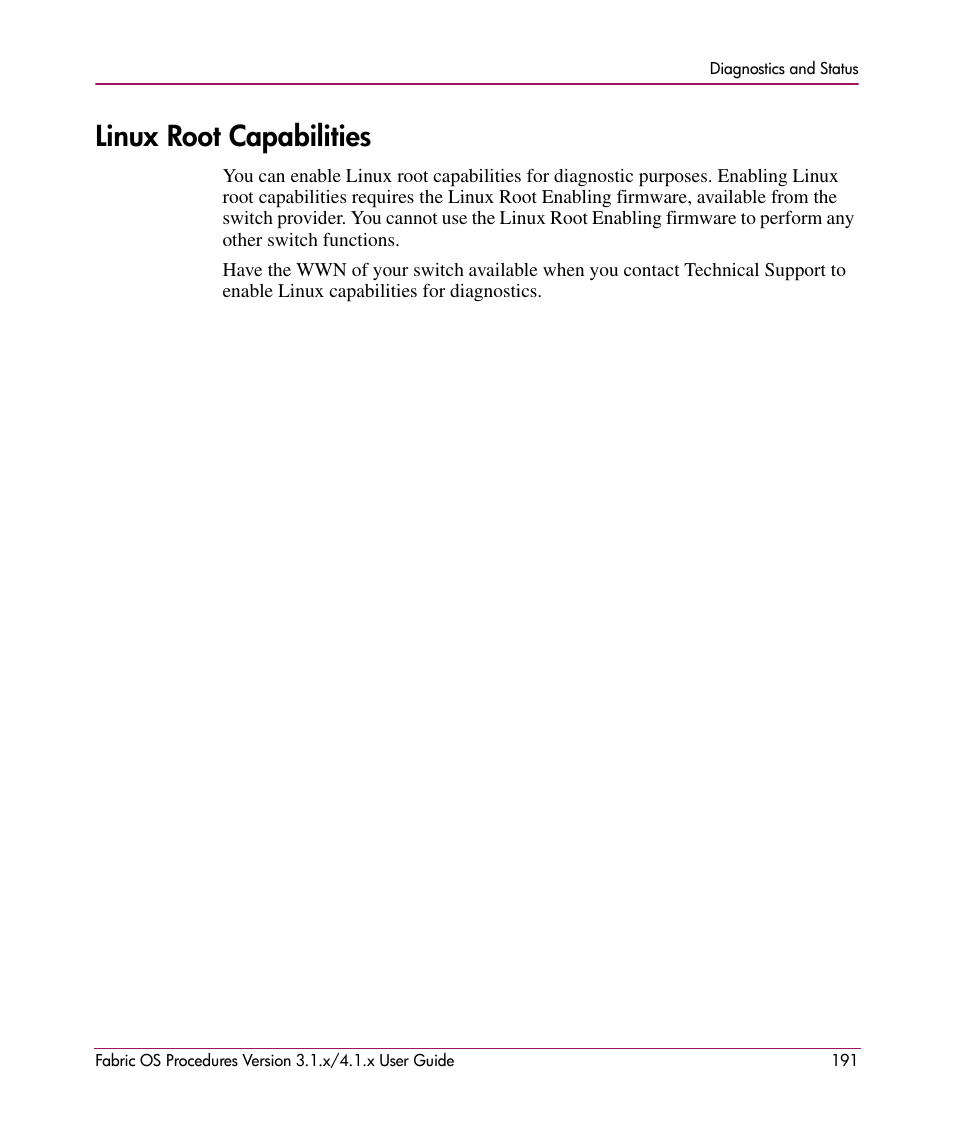 Linux root capabilities | HP StorageWorks MSA 2.8 SAN Switch User Manual | Page 191 / 270