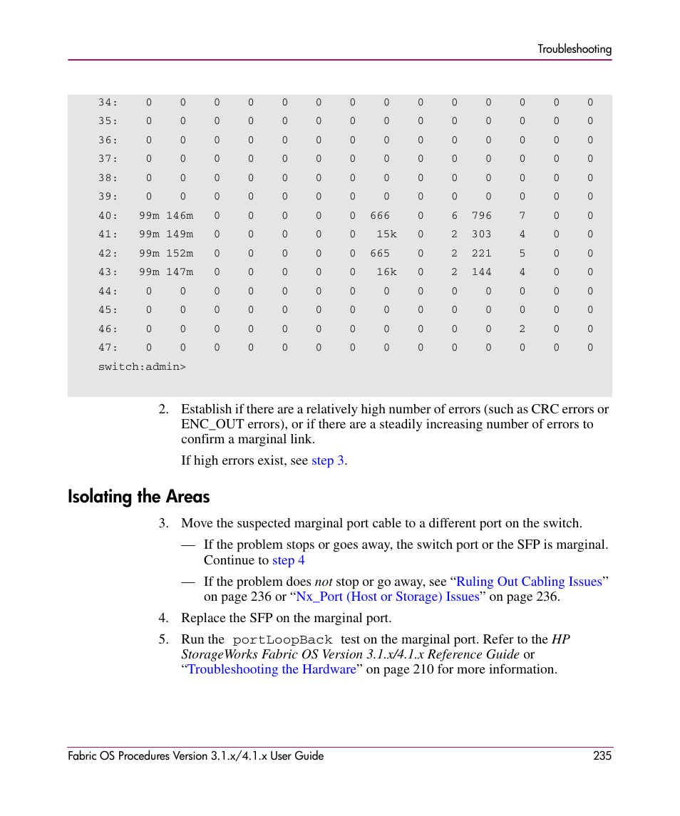 Isolating the areas | HP StorageWorks MSA 2.8 SAN Switch User Manual | Page 235 / 270